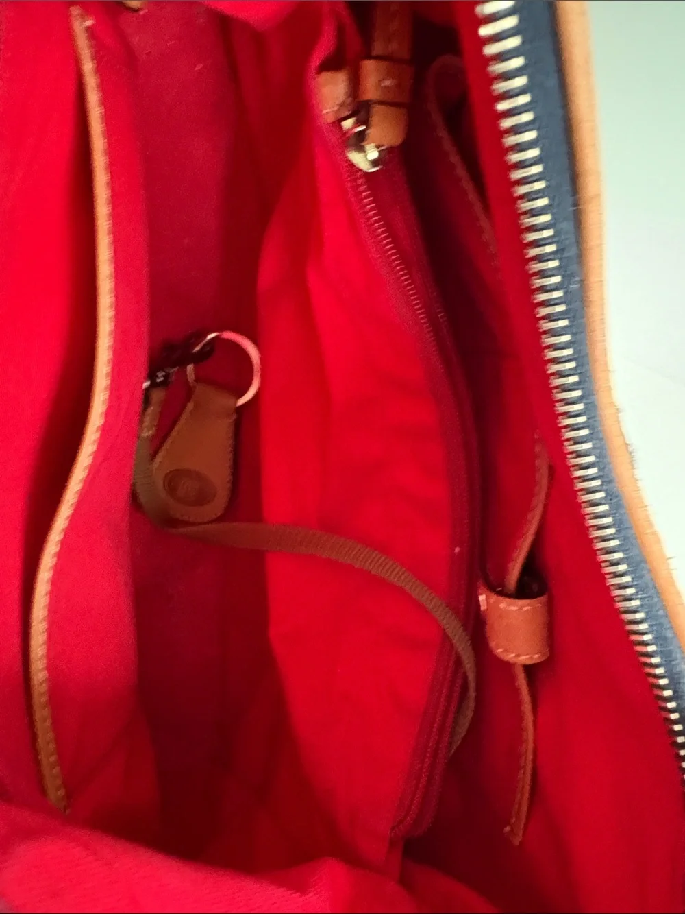 Dooney & Bourke Navy Croc-Embossed Shoulder Bag with Tan Trim